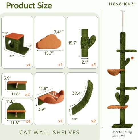 Cactus Floor-to-Ceiling Cat Tree, Adjustable Height - Image 2