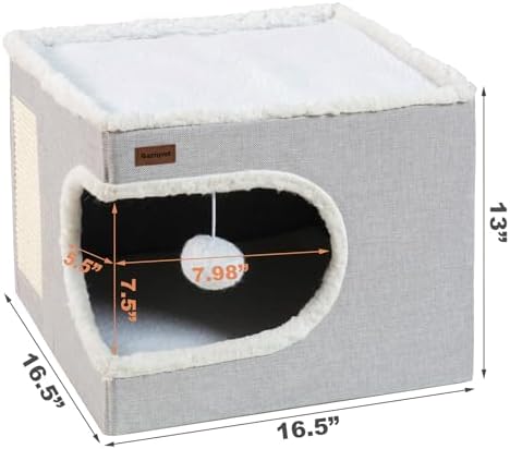 Garnpet Cat Bed for Indoor Cats Cube House, Covered Cat Cave Beds & Furniture - Image 2