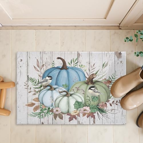Giwawa Blue Pumpkin Bath Rug Autumn Leaves Bathroom Mat Non Slip Absorbent - Image 7