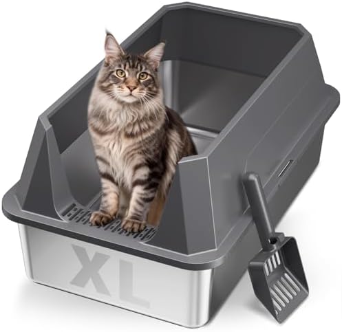 XL Open Top Stainless Steel Litter Box by Tevila