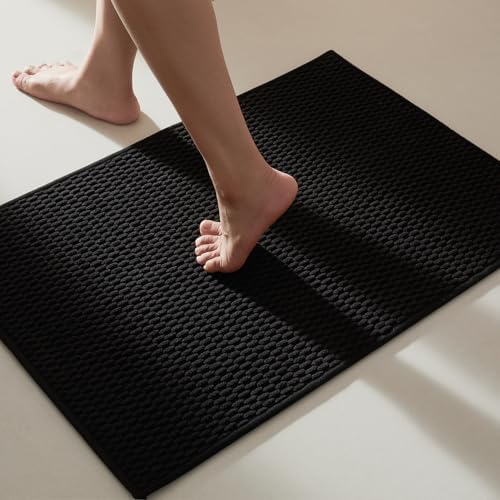 TYUU Black Bathroom Rugs Non Slip Washable, Super Absorbent Thin Bath Mat Quick by TYUU