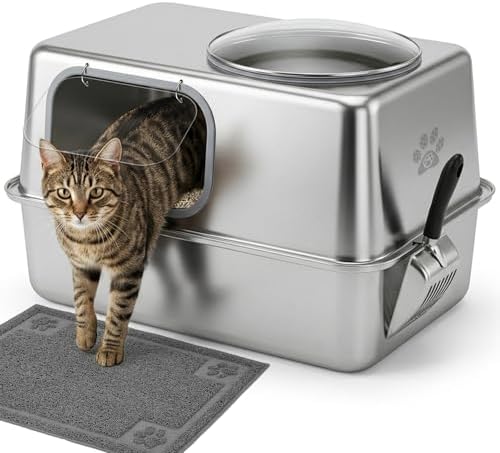 Enclosed Stainless Steel Litter Box by PTLOM