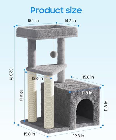 Cat Tree Tower for Indoor Cats, 33 Inches Multi-Level Cat Condo - Image 6
