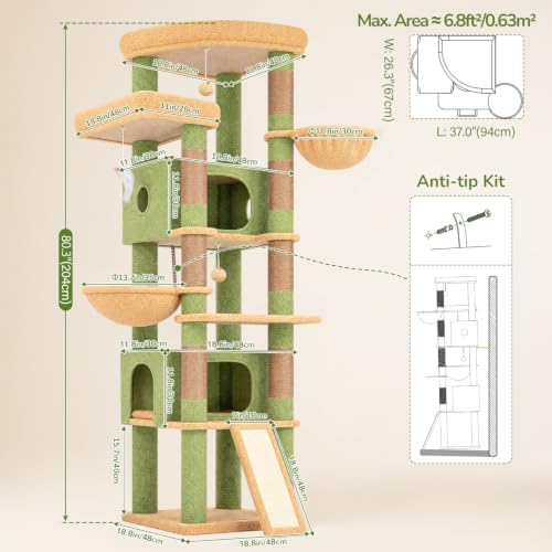 Globlazer 80in Cactus Extra Large Heavy Duty Corner Cat Tree Tower - Image 6