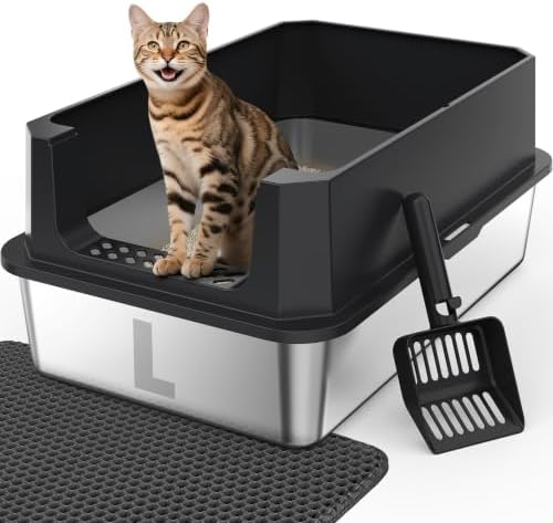 FURTIME Stainless Steel Cat Litter Box, Extra Large Cats Metal Litter Box by FURTIME