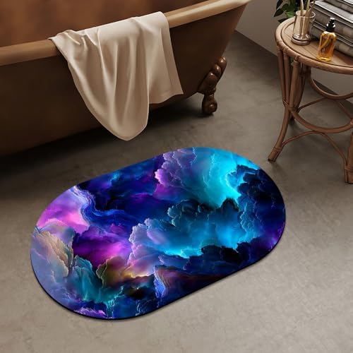 Purple Blue Cloud Super Absorbent Quick-Drying Bathroom Mat Rug, Rubber - Image 2