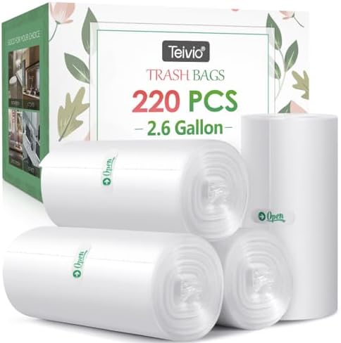 2.6 Gallon 220 Counts Small Trash Bags Garbage Bags by Teivio, Bathroom Trash by Teivio