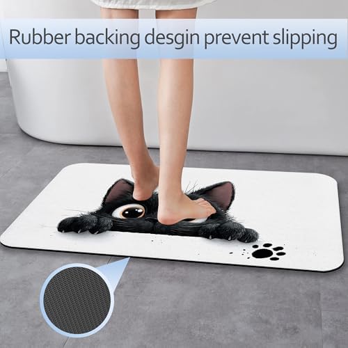 Cute Black Cat Bathroom Rug 29.5"x17", Super Absorbent Fast Drying Bath Mat - Image 3