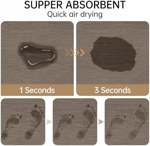 Mecko Bath Mat 16"x24", Ultra Thin Bathroom Rug fit Under Door Brown - Image 4