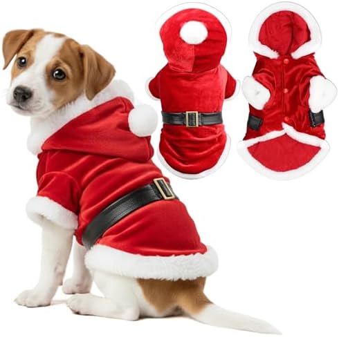 Parisian Pet Dog Santa Hoodie - Santa Claus Dog Christmas Outfit – Xmas Holiday Puppy Hoodie – Winter Pet Sweater – Soft Velvet Christmas Doggy Clothes for Small Dogs - S by ParisianPet