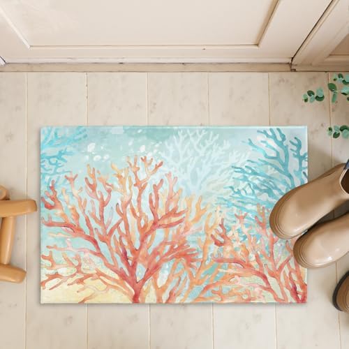 Giwawa Coastal Coral Bath Rug Beach Ocean Bathtub Mat Extra Absorbent Washable - Image 7