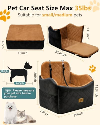 Dog Car Seat for Smal Dogs Up to 35lb, Machine Washable Dog Booster Car Seat - Image 2