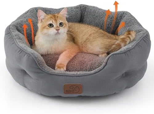 Bedsure Self Warming Cat Bed, Round Washable Small Dog Bed, 20In Grey by BEDSURE