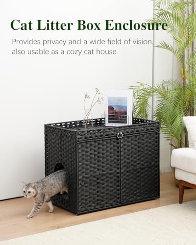SETVSON Cat Litter Box Enclosure Furniture, Hidden PE Rattan - Image 6