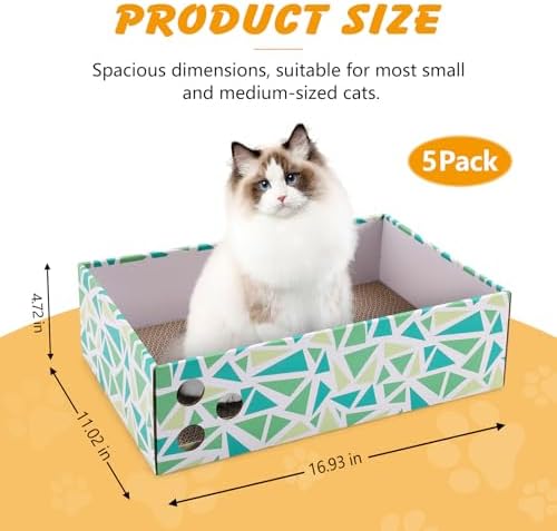 Cat Scratcher Box with 5 Reversible Pads, Corrugated Cardboard - Image 2