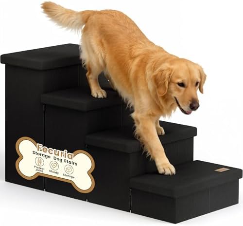 4-Step Wide Dog Stairs with Storage 23" H, Non-Slip Sturdy Pet Steps by Fecuria
