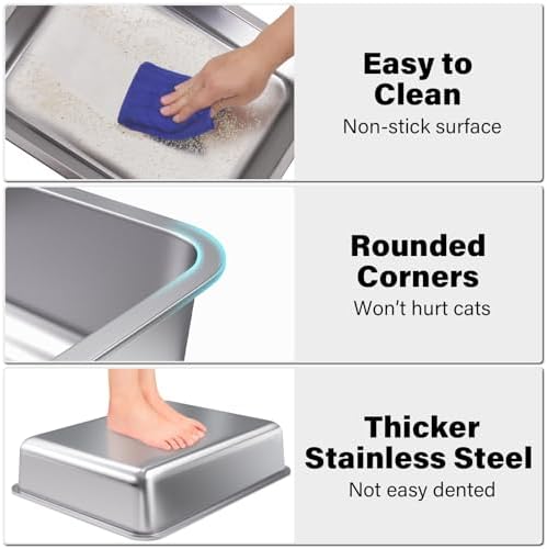 Stainless Steel Litter Box, Metal Litter Boxes 17.7" x 13.7" x 4", Small Litter - Image 3
