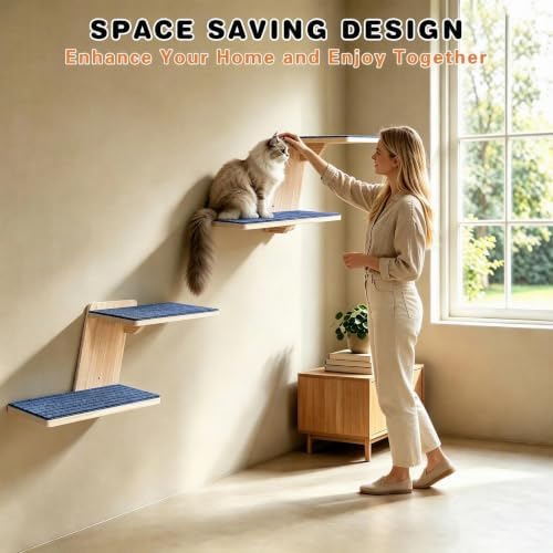 FlyonSea Large Cat Wall Shelves, Solid Wood Wall Mounted Cat Climbing Perch - Image 2