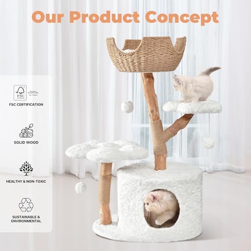 Easyego Modern Cat Tree, 40.5" Aesthetic Wood Cat Tree Tower - Image 5