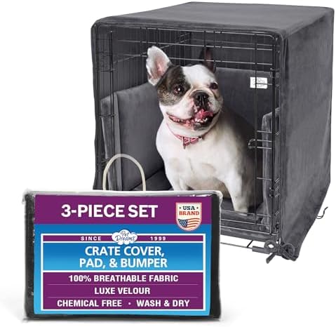 Pet Dreams 3-Piece Set Includes Dog Crate Cover, Dog Mat & Bumper Pad- Washable by PetDreams
