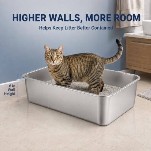 Stainless Steel Cat Litter Box, 19.7"×13.8"×6" Metal Litter Pan, Big Litter Box - Image 2