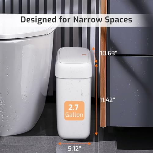 Small Bathroom Trash Can with Lid, 2.6 Gallon Garbage Can with Pop-Up Lid - Image 2