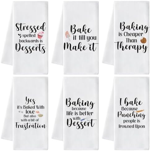 Funny Baking Hand Towels, 6 Pack Printed Dish Towels by GROBRO7