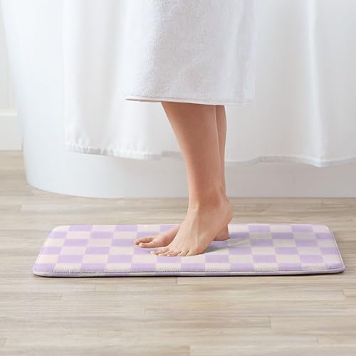 Purple Checkered Grid Bath Mat Non-Slip Soft Microfiber Bathroom Rugs Washable - Image 2