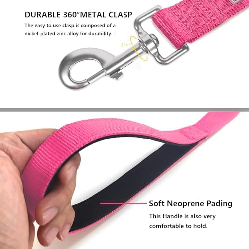 6 FT Reflective Dog Leash for Large Dogs, Hot Pink - Image 4