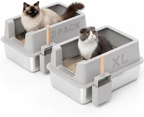 2 Pack Stainless Steel Cat Litter Box by VNAKIO