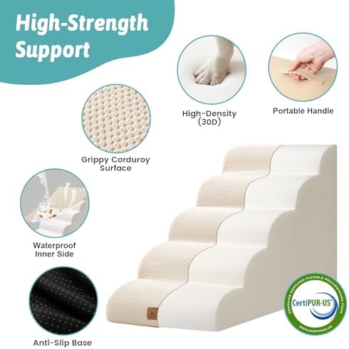 COZY KISS Wide Dog Stair for Small Dog 22.6" H, 5 Step Pet Ramp for Bed - Image 3