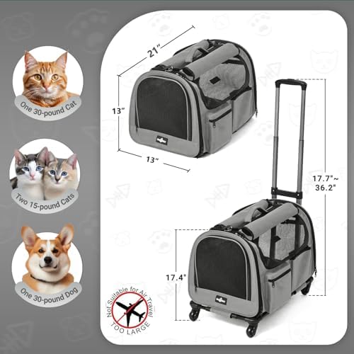 Large Pet Carrier with Wheels, Foldable Rolling Dog Carrier with Big Pocket - Image 2