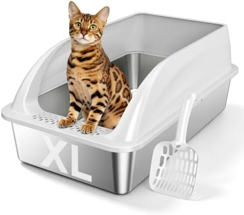 XL Open Top Stainless Steel Litter Box by Tevila