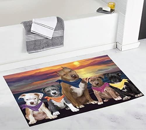 Doggie of the Day Family Sunset Pitbull Dogs Bath Mat- Anti-Slip Pet Bath Mat by DoggieoftheDay