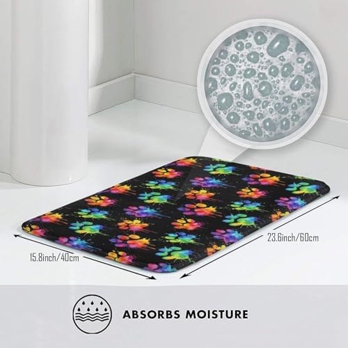 Watercolor Dog Paws Bath Mat 24x16 Inch Non-Slip Soft Microfiber Bathroom Rugs - Image 5