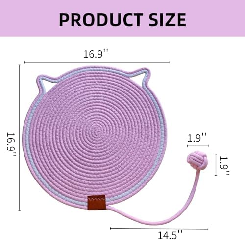 Cat Scratcher Mat 16.9'' Round Natural Cotton Rope Double-Sided - Image 2