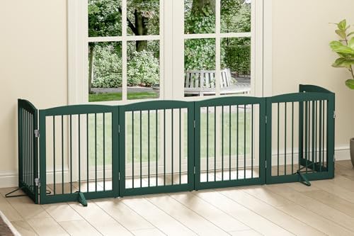 PUPETPO Freestanding Pet Gate for Dogs, Foldable Wooden Dog Gate for House - Image 2