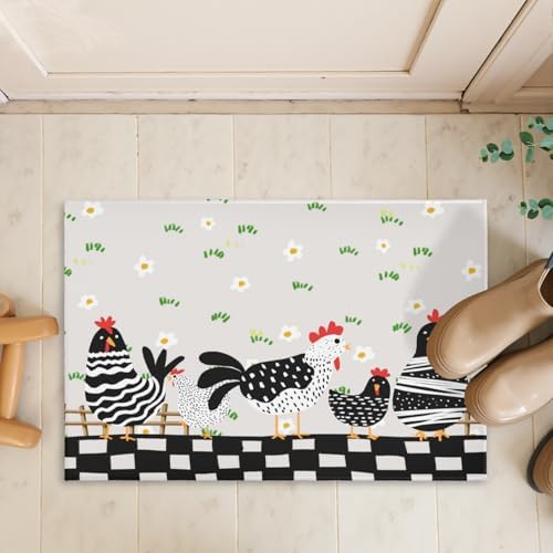 Giwawa Black Rooster Bath Rug Buffalo Plaid Bathtub Mat Absorbent Machine - Image 7