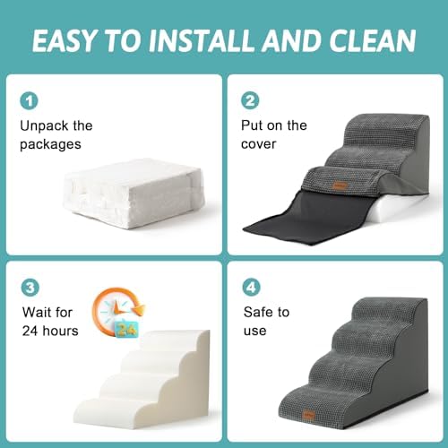 COZY KISS Wide Dog Stairs for Small Dog 19.7" H, 4 Step Pet Ramp for Bed - Image 5