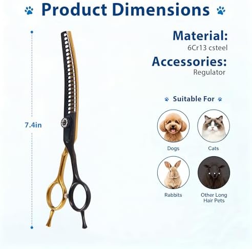 7" Curved Chunker Dog Grooming Scissors, 21 Teeth T-Shape - Image 2