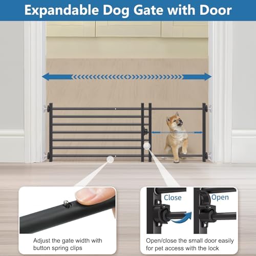 Malier Indoor Dog Gate with Door, 34-55" Extra Wide Full Metal Pet Gate Short - Image 4