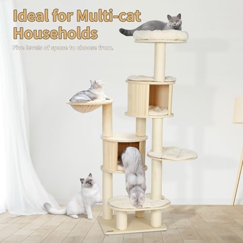 NUNU LAB 69’’ Modern Cat Tree for Large Cats, Wood Cat Tree Tower - Image 5