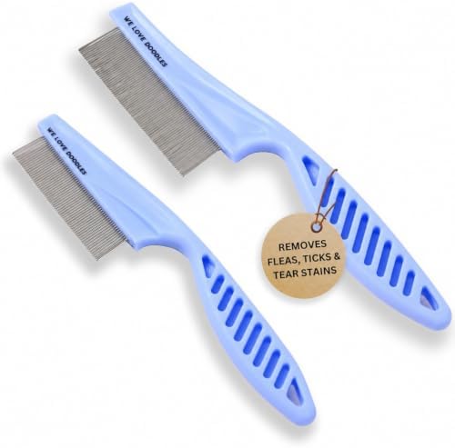 Tick & Flea Comb For Dogs, Fine Tooth Dog Face Brush For Tear Stains 2 PACK by WeLoveDoodles