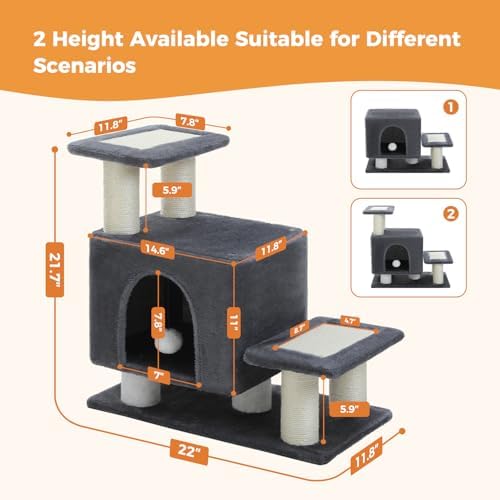 3-in-1 Cat Stairs with Scratching Post & Condo, Pet Steps, Dark Grey - Image 2