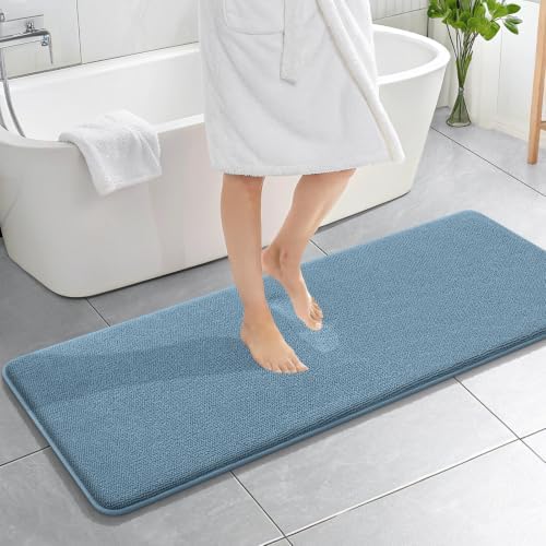 OLANLY Memory Foam Bathroom Runner Rug 59x20, Absorbent Long Mat, Airy Blue by OLANLY