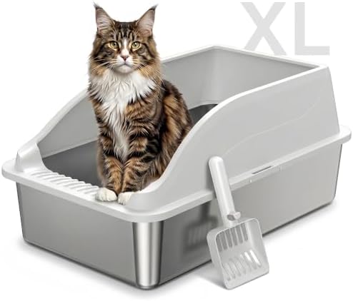 Stainless Steel Cat Litter Box, Extra Large XL Odor Free Metal Litter Box by KISENG