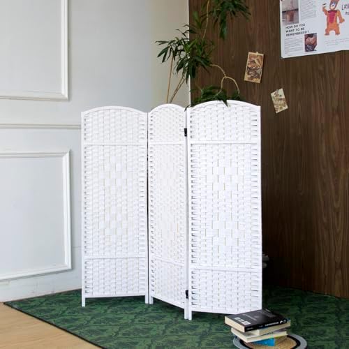 3-Panel Short Room Divider, 3.9 ft Freestanding Partition Wall, Natural White by Loomveil