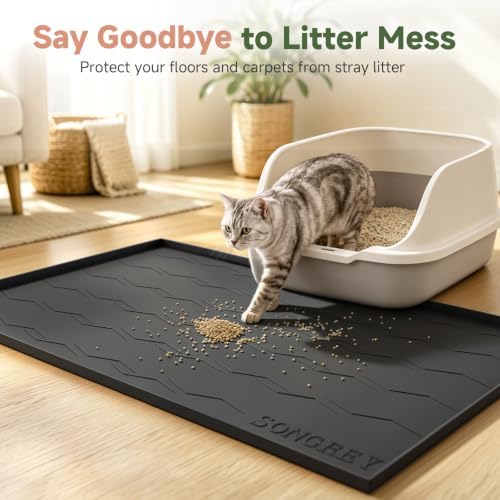 Songrey Silicone Cat Litter Mat 34" x 22", Large Litter Trapping Mat - Image 3
