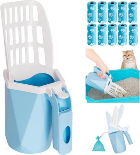 Cat Litter Scooper with Holder, 150 Poop Bags & Built-in Storage Box by COMTENS