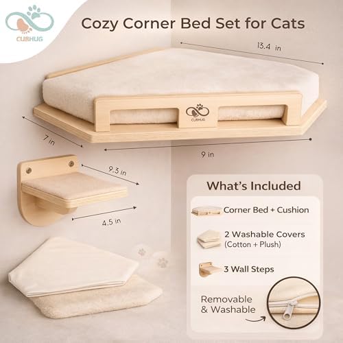 Cat Wall Shelves, Solid Wood Corner Bed, 3 Steps - Image 3